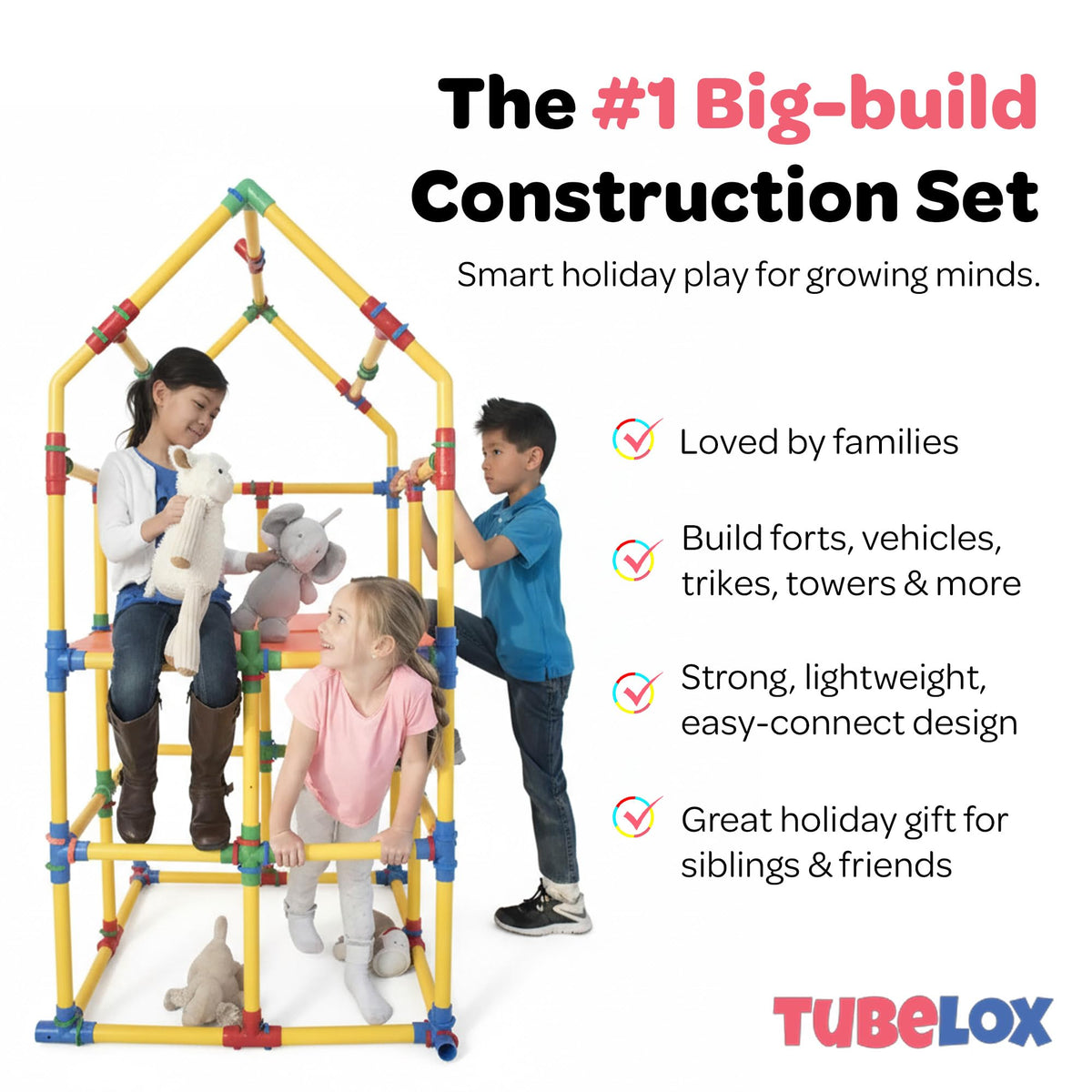 Tubelox STEM Building Toy Set - 220 Piece Life-Size Construction Kit for Kids | PVC Pipe Blocks for Forts, Towers & Creative Engineering Play | Durable Indoor/Outdoor STEM Toy | Ages 3+