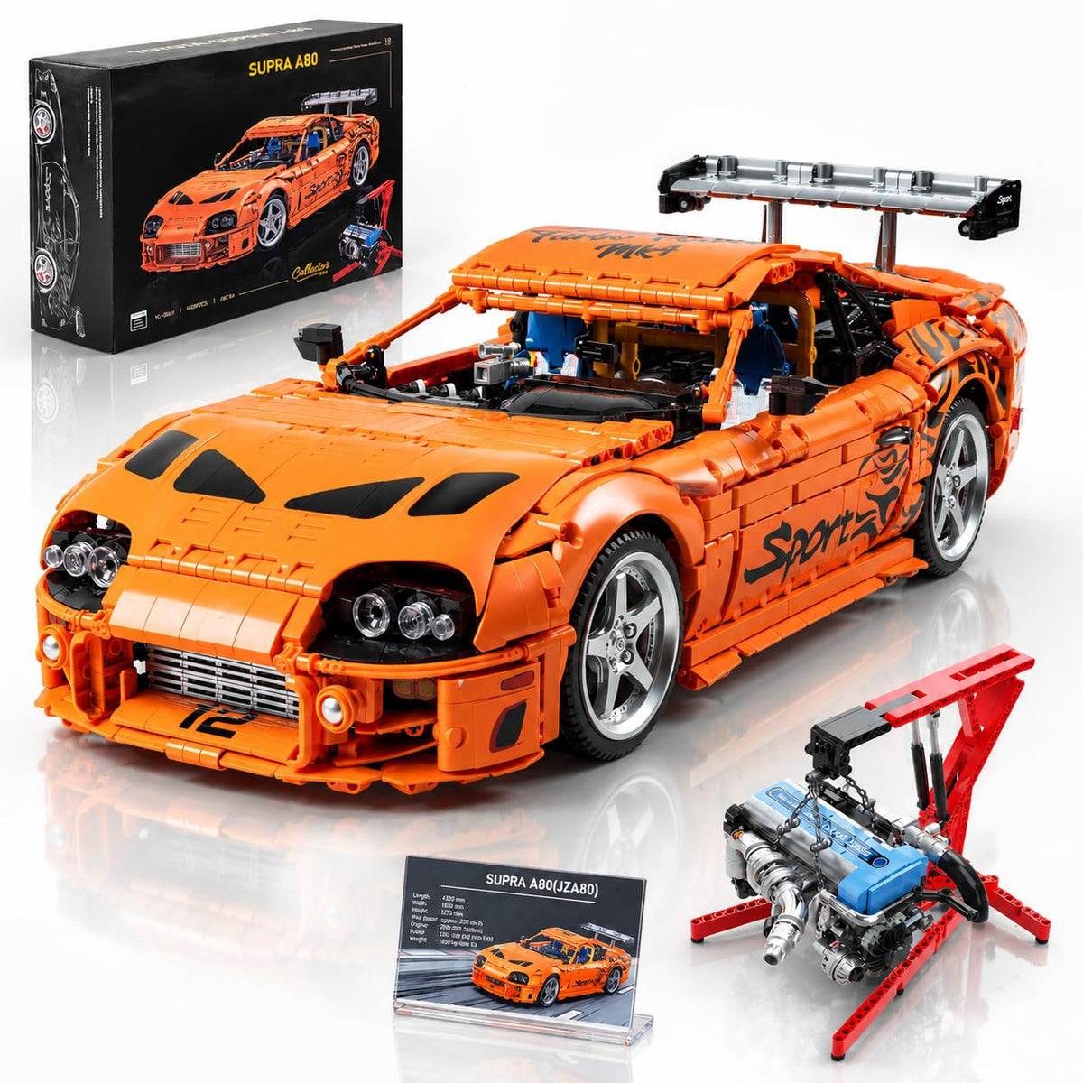 Supra A80 1:8 Scale Large Model Car Building Kit, Collectible Sports Car Model for Adults and Teens 14+, Display Model Toy, Orange(4508+PCS)