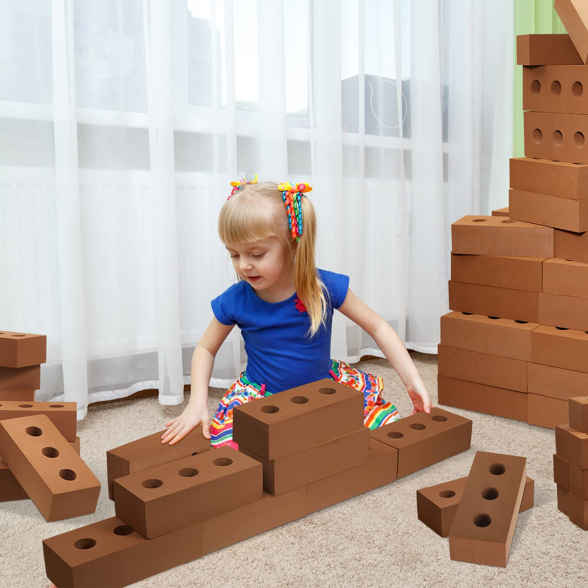 Deekin 80 Pcs Large Foam Brick Building Blocks for Kid, Circle Holes