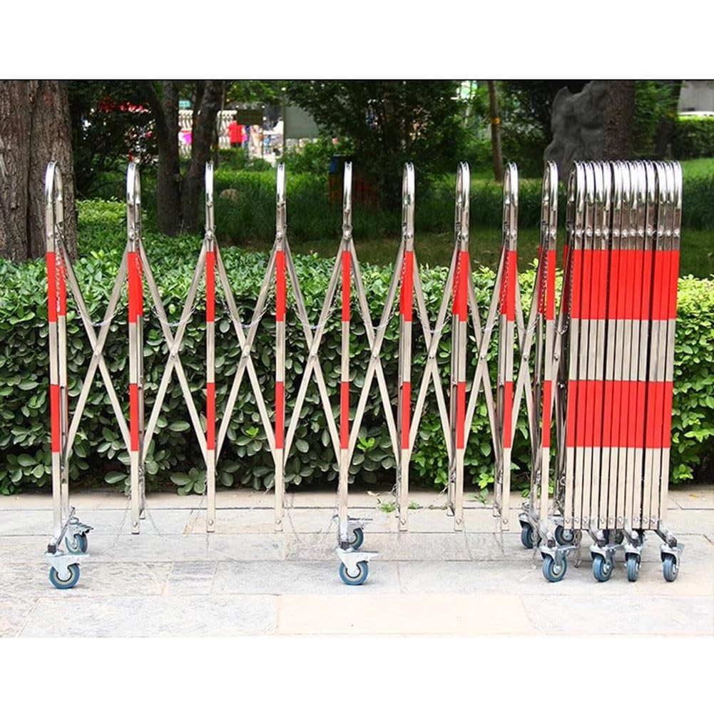 exproyzk Expandable Metal Barricade Folding Security Gate Steel Accordion Security Gate 360° Rolling Barricade Gate for Driveway, Garage (Color : Red-Silver, Size : 1.5x5m)