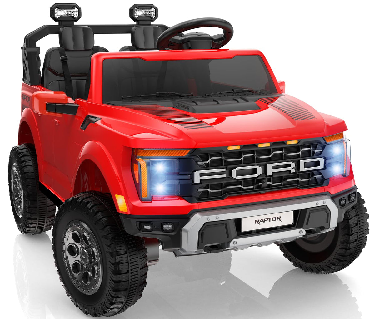 First Ride On Licensed Ford F-150 Raptor 2 Seater Ride on Car for Kids, 24 Volt Ride on Toys for Boys w/Remote Control, Kids Electric Car w/LED Lights, Bluetooth, Truck Bed Storage, Soft Start (Blue)