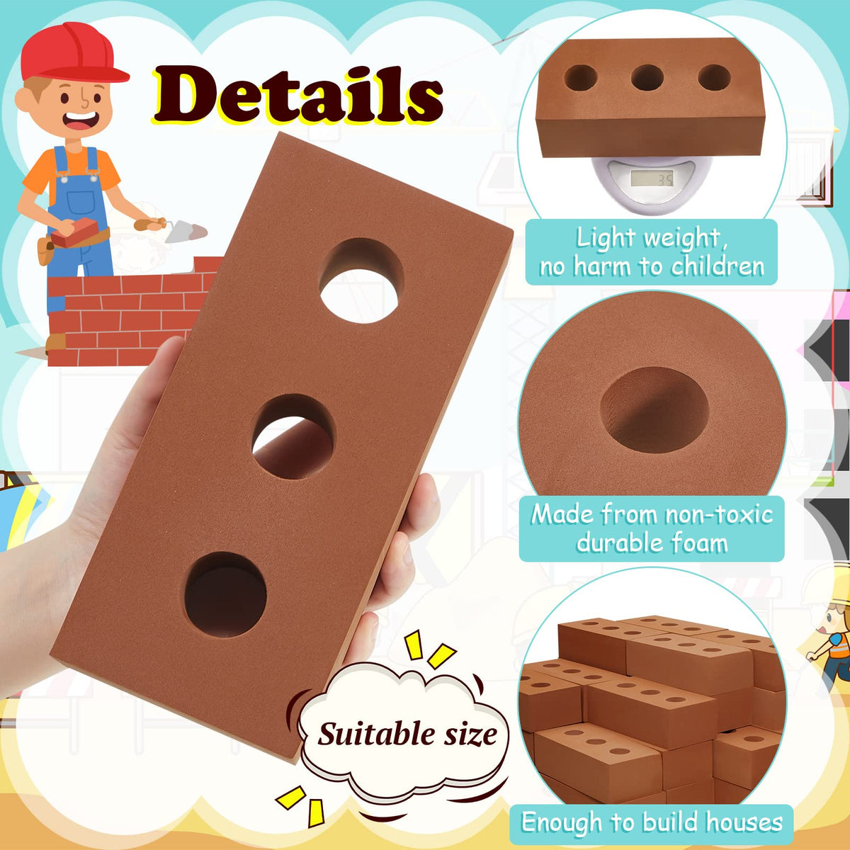 Deekin 80 Pcs Large Foam Brick Building Blocks for Kid, Circle Holes