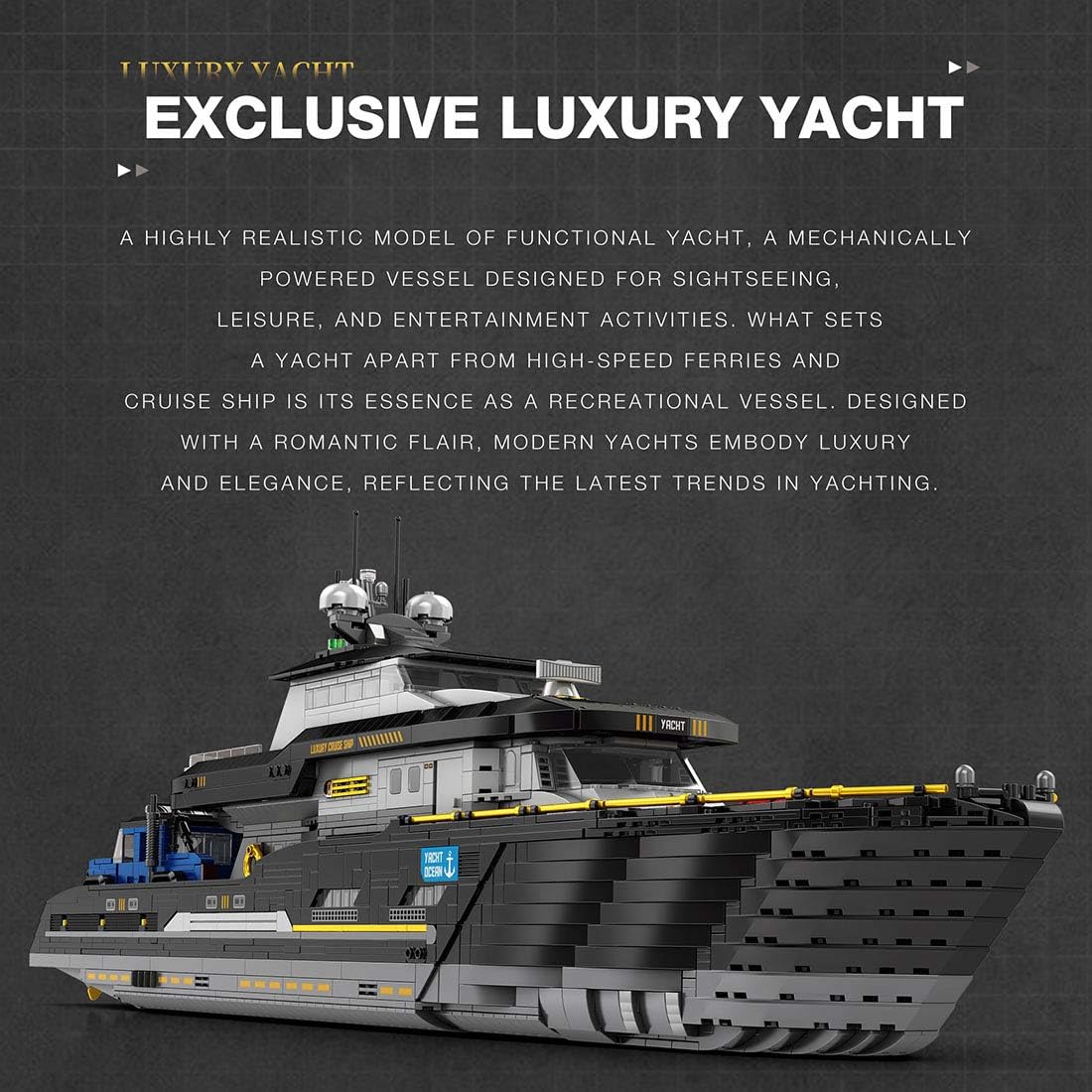 BrickCraftWorks 1/30 Scale Luxury Super-Yacht Model Building Block Set, Cruise Ship Building Toy Set with Functional Propeller, Collectible Display Decorations Gift (4421PCS)