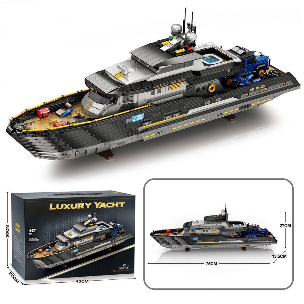 BrickCraftWorks 1/30 Scale Luxury Super-Yacht Model Building Block Set, Cruise Ship Building Toy Set with Functional Propeller, Collectible Display Decorations Gift (4421PCS)