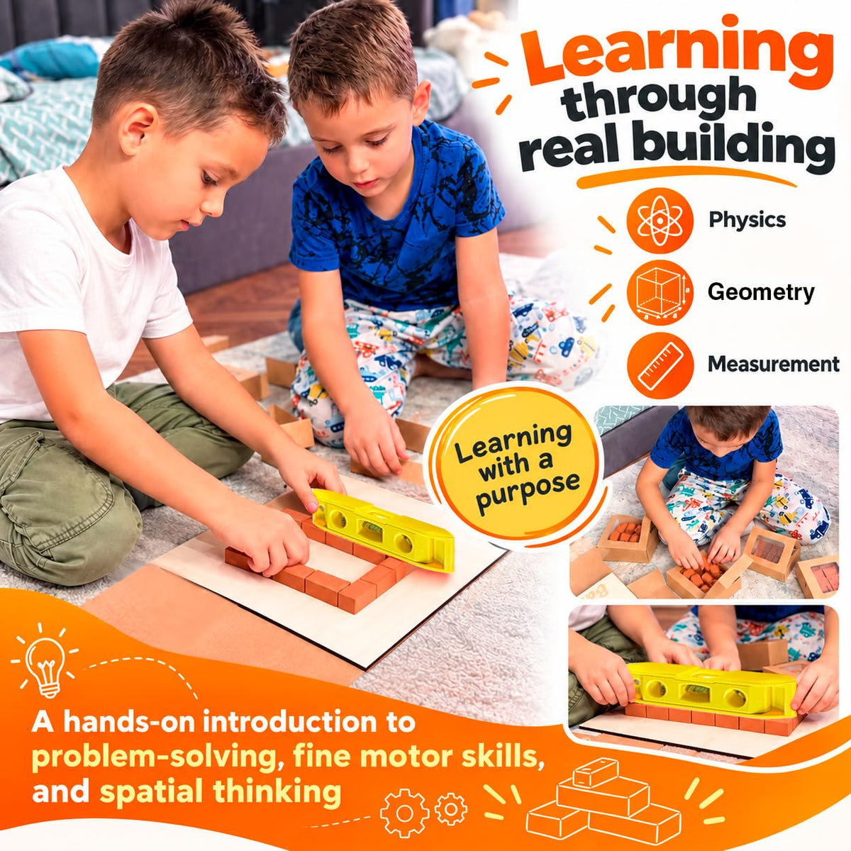 Traditional Hearth Oven Brick Building Kit – Real Miniature Masonry Set with Clay Bricks, Mortar Mix, Trowel and Spirit Level – STEM Construction Toy for Kids 4+ and Families