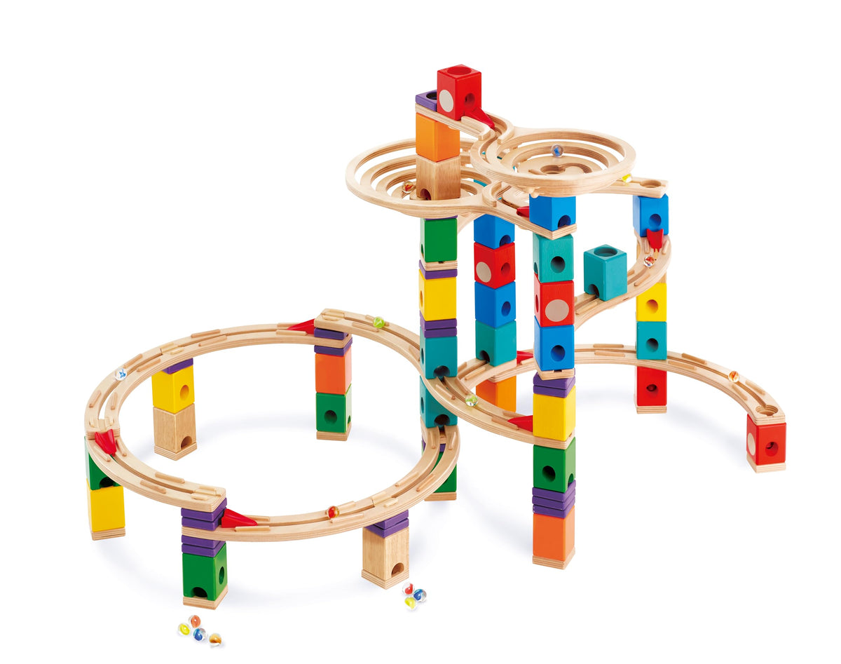 Hape Quadrilla Cyclone Wooden Marble Run Race Maze Construction Building Set| STEM Educational Learning Toys for Kids