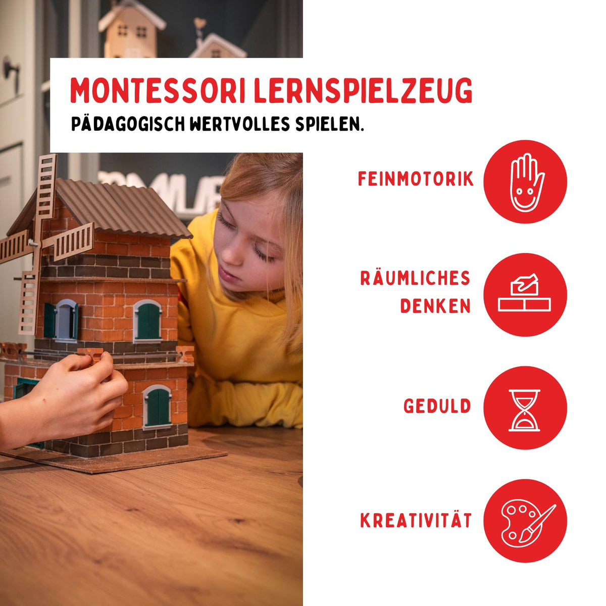 Eitech Teifoc Solar House Windmill Brick Construction Set, 380 Building Blocks, Erector Set and STEM Building Toy