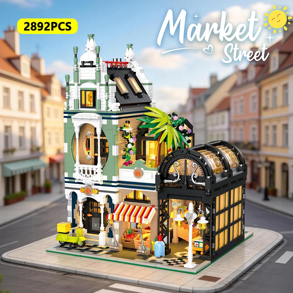Garden Shop Building Block Kit, City Street Scene Series Study Room, Apartment Three-Story House Model Toy, Modular Building Collection Display Gift