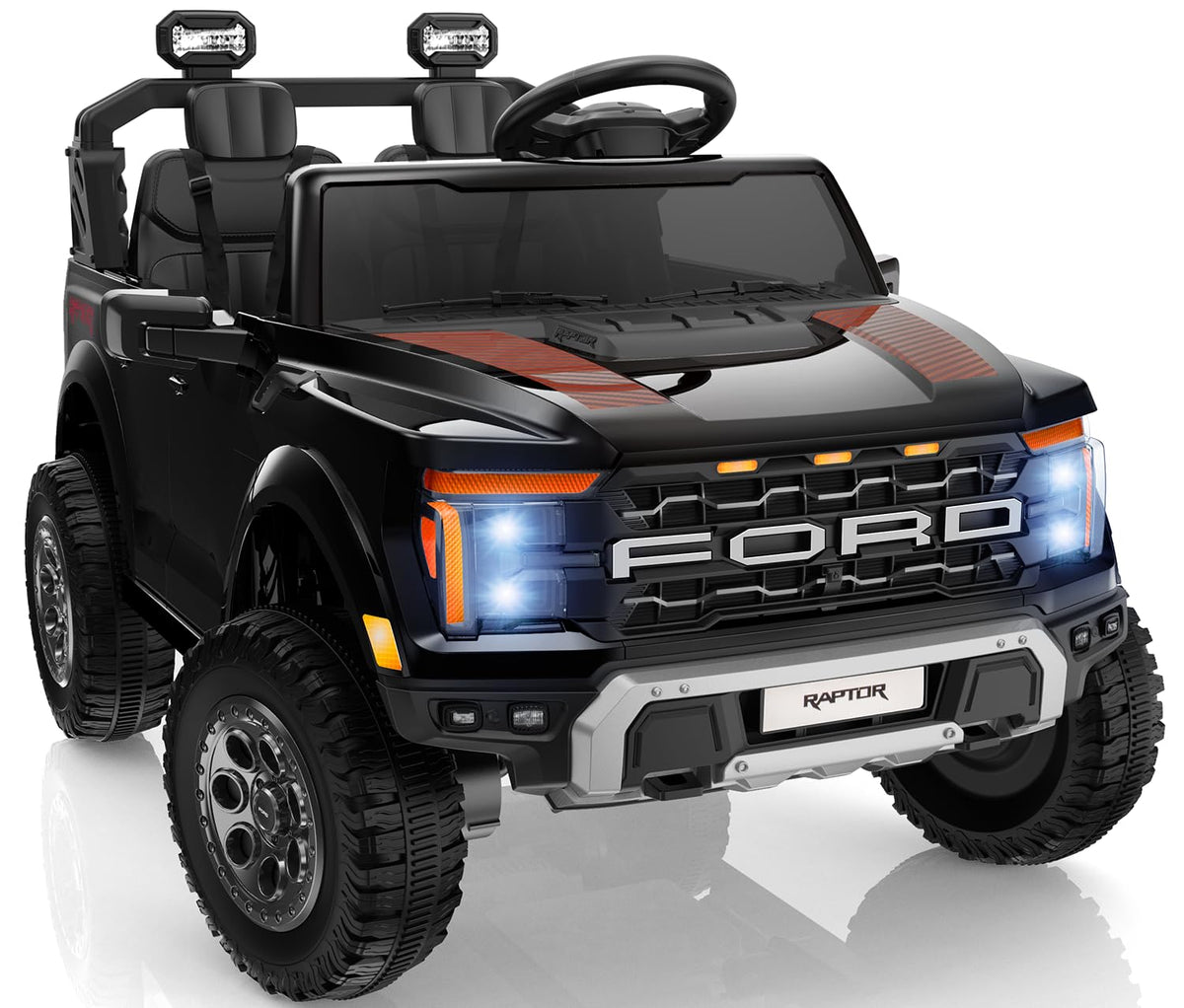 First Ride On Licensed Ford F-150 Raptor 2 Seater Ride on Car for Kids, 24 Volt Ride on Toys for Boys w/Remote Control, Kids Electric Car w/LED Lights, Bluetooth, Truck Bed Storage, Soft Start (Blue)