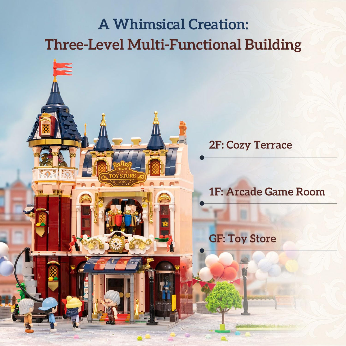 Architecture Studio and Toy Shop Modular Building Set, 3 Story Modern Office with LED Lighting and European Castle Style Toy Store, Urban Street Scene Brick Model with Minifigures