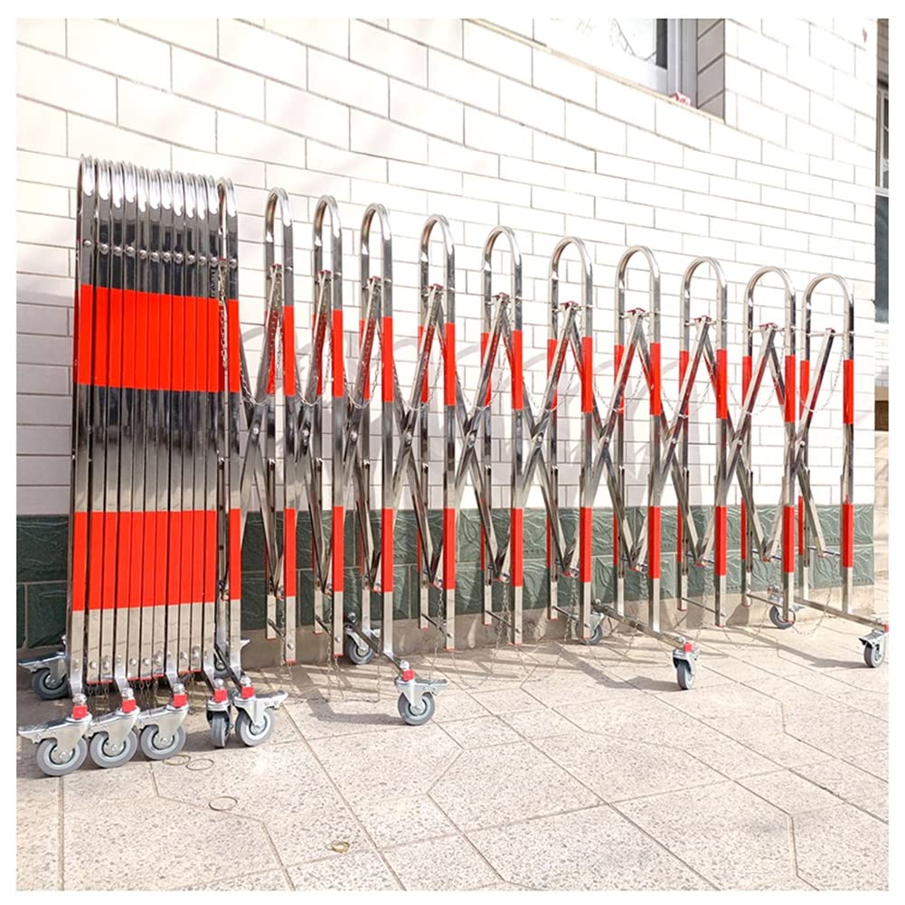 exproyzk Expandable Metal Barricade Folding Security Gate Steel Accordion Security Gate 360° Rolling Barricade Gate for Driveway, Garage (Color : Red-Silver, Size : 1.5x5m)