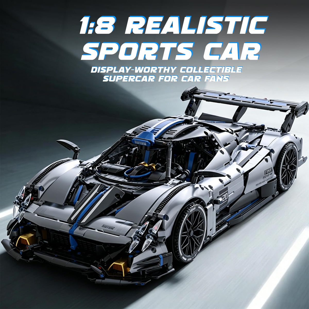 1:8 Supercar Car Building Block Set for Adults, 3526PCS Large Size Sports Construction Sets 23Inch Technical Racing Car Model Kit Toy for Boys&Car Enthusiasts