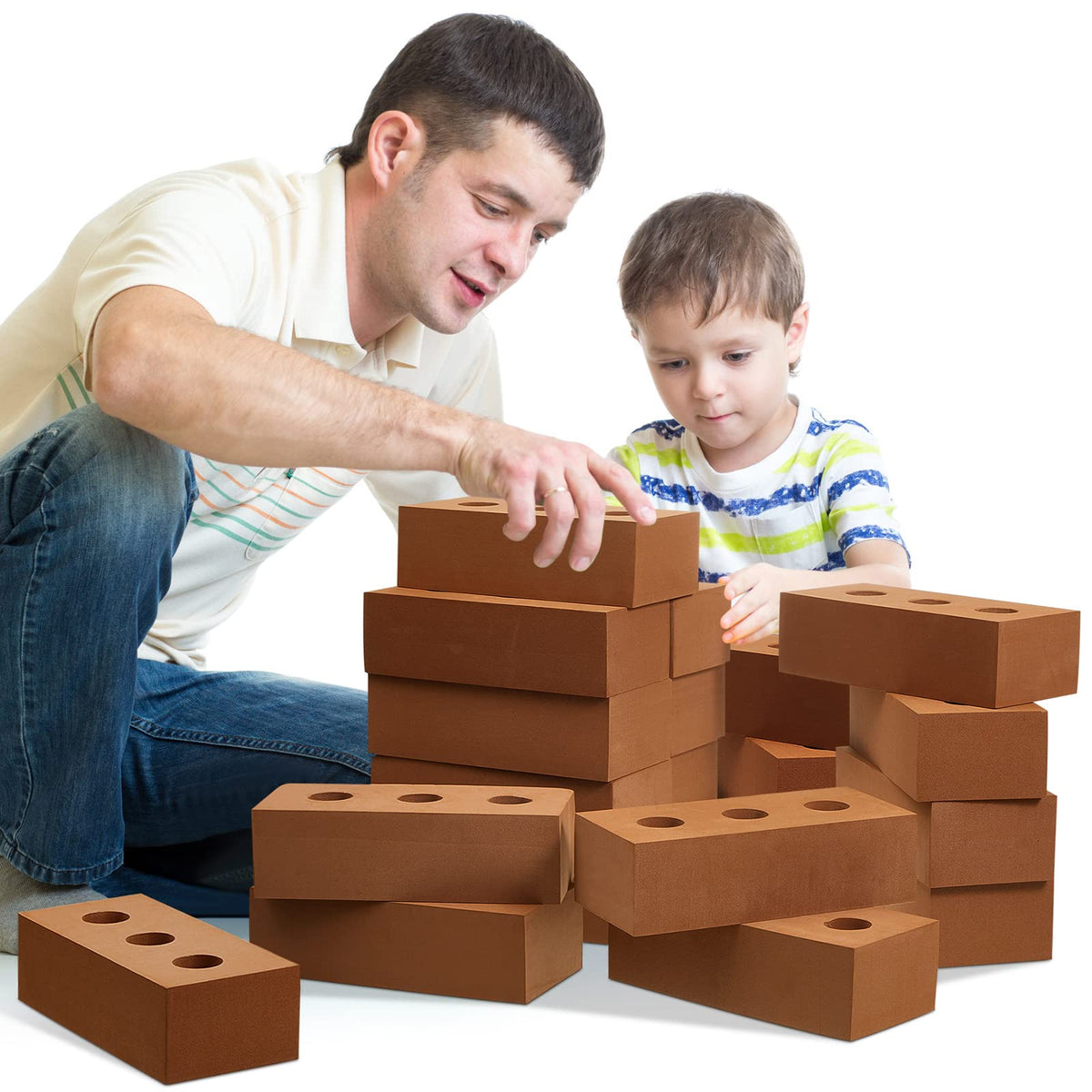 Deekin 80 Pcs Large Foam Brick Building Blocks for Kid, Circle Holes
