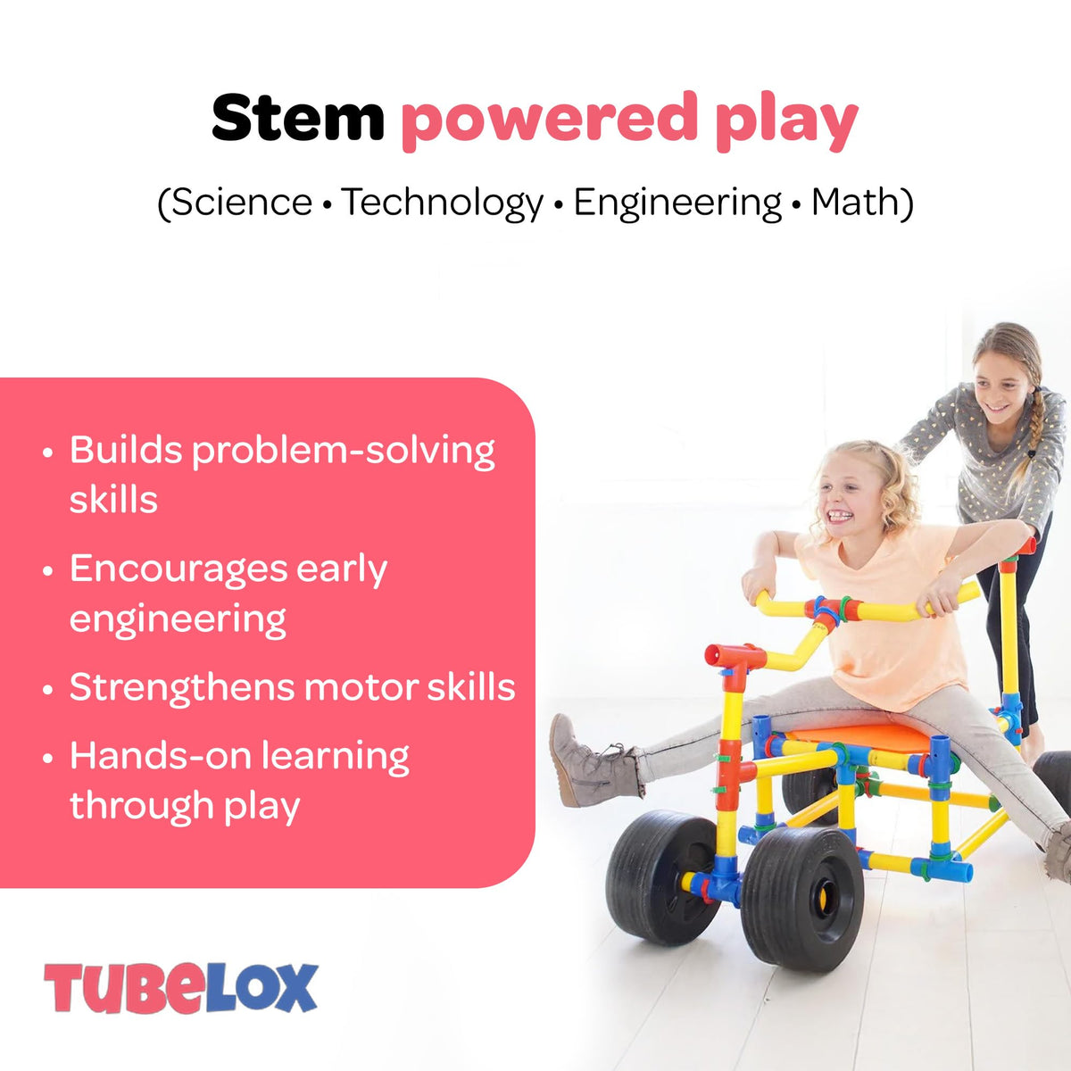 Tubelox STEM Building Toy Set - 220 Piece Life-Size Construction Kit for Kids | PVC Pipe Blocks for Forts, Towers & Creative Engineering Play | Durable Indoor/Outdoor STEM Toy | Ages 3+