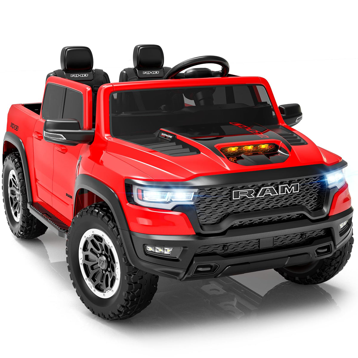 First Ride On 2 Seater Electric Car for Kids, Licensed RAM 1500 RHO 24V Ride on Truck w/Remote Control, Kids Ride on Toys w/Bluetooth, LED Lights, Spacious Truck Bed, Gear Shifter