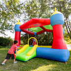 Bounceland Inflatable Party Castle Bounce House Bouncer, 16 ft L x 13 ft W x 10.3 ft H, Basketball Hoop, Removable Sun Roof, UL Strong Blower included, Fun Slide and Bounce Area, Castle Theme for Kids