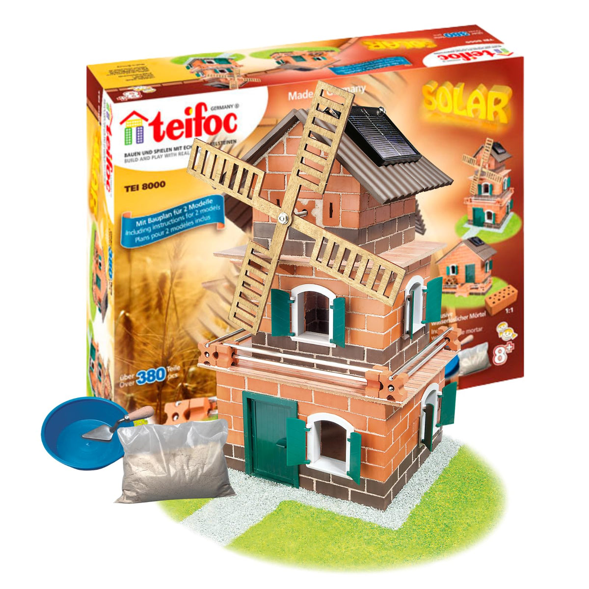 Eitech Teifoc Solar House Windmill Brick Construction Set, 380 Building Blocks, Erector Set and STEM Building Toy