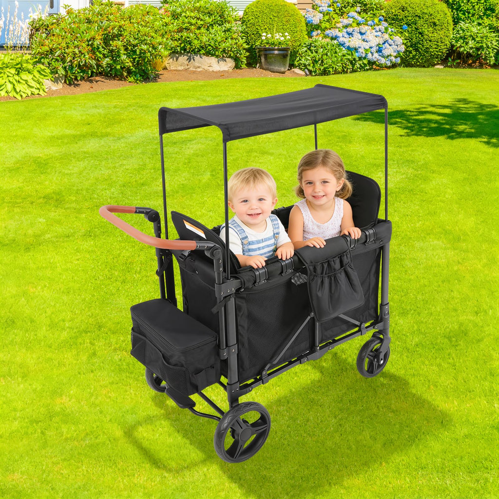 2-Seat Wagon Stroller Kid Wagon with Canopy & 220lbs Black atroller