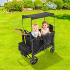 2-Seat Wagon Stroller Kid Wagon with Canopy & 220lbs Black atroller