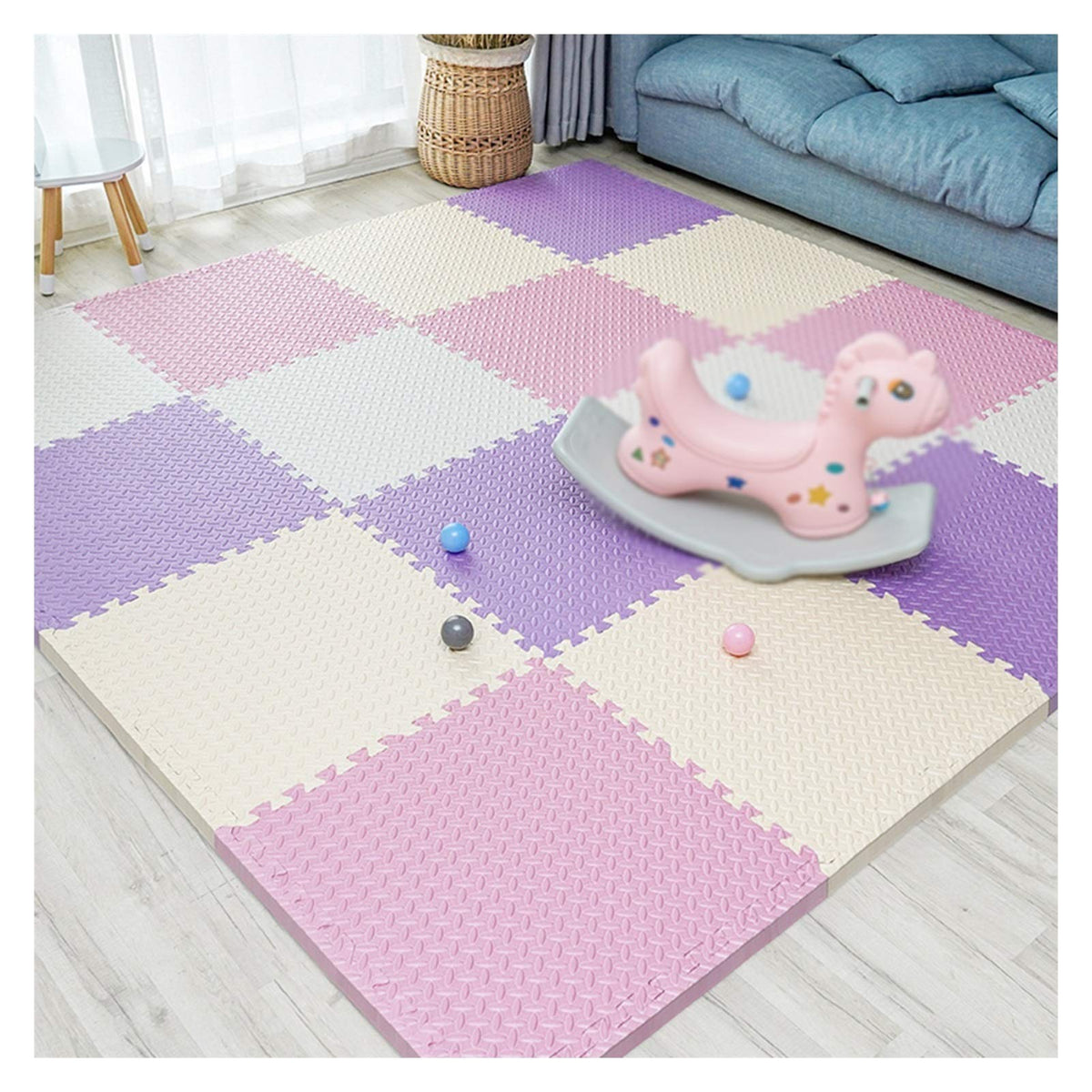ALGFree Foam Puzzle Floor Mat, Comfortable Extra Thick Exercise and Play Mat with Edge for Toddlers, Kids & Adults, Multicolor Tiles Set (Color : C, Size : 60x60x2cm-4pcs)