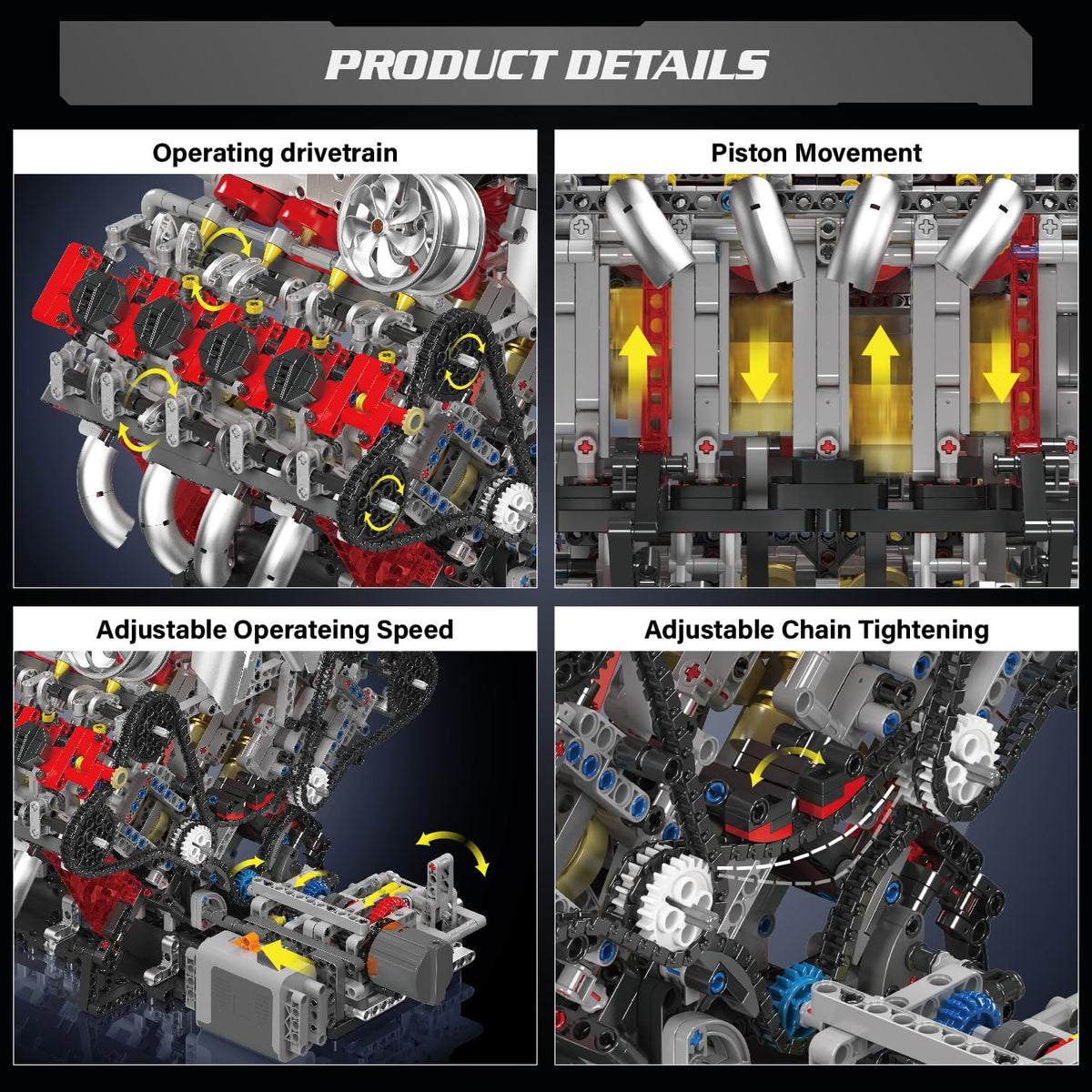 Voltz Toys DIY Mini Engine Model Kit V8 Engine Version– 2718-Piece STEM Building Set for Teens & Adults, Functional Project and Educational Hobby Gift (3.9L V8 Engine)