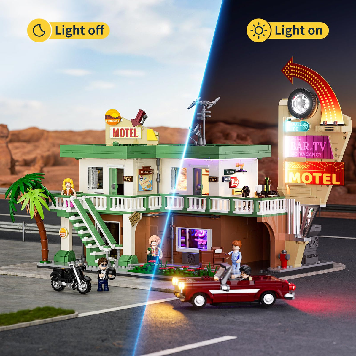 FUNWHOLE Car-Hotel Lighting Building-Bricks Set, 1970 Pcs Modular Building