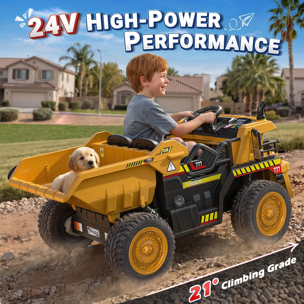 ANPABO 24V Ride On Dump Truck w/ Electric Dump Bed, Remote, Yellow