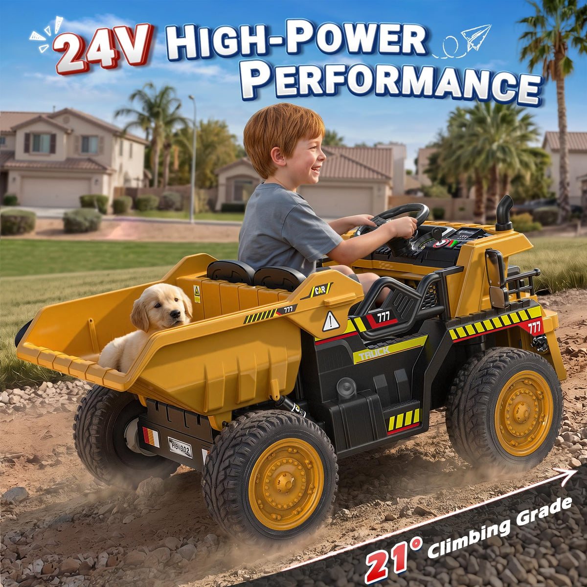 ANPABO 24V Ride On Dump Truck w/ Electric Dump Bed, Remote, Yellow