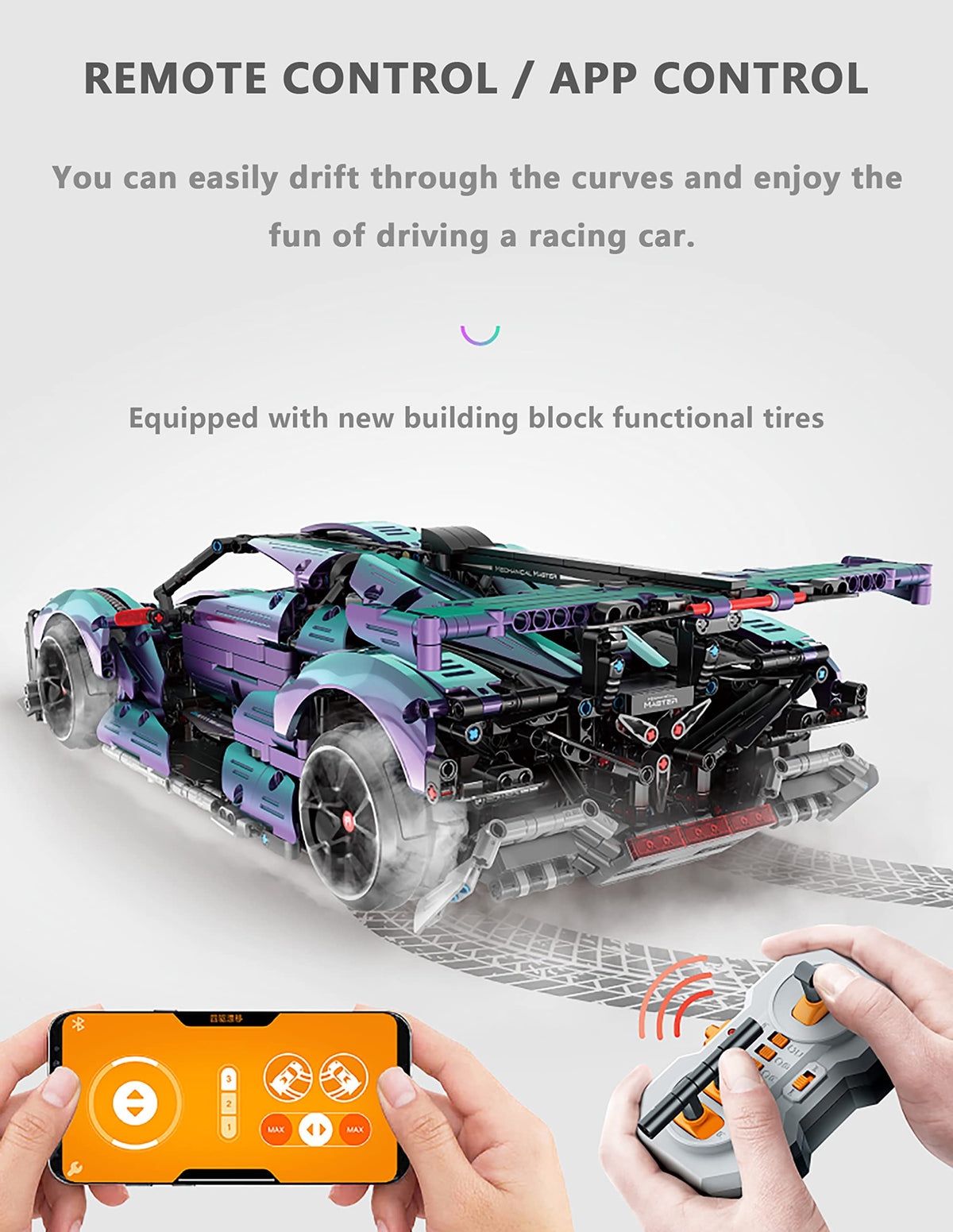 Super Sports Car Building Blocks Set, 1:10 Apollo IE Raceing Car Model Building Race Engineering Toy for Adults, Remote Control Drifting Hypercar with 5 Motors(2036 PCS)