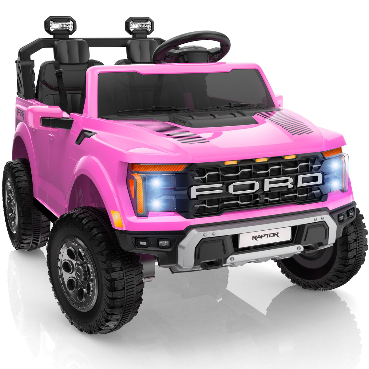First Ride On Licensed Ford F-150 Raptor 2 Seater Ride on Car for Kids, 24 Volt Ride on Toys for Boys w/Remote Control, Kids Electric Car w/LED Lights, Bluetooth, Truck Bed Storage, Soft Start (Blue)