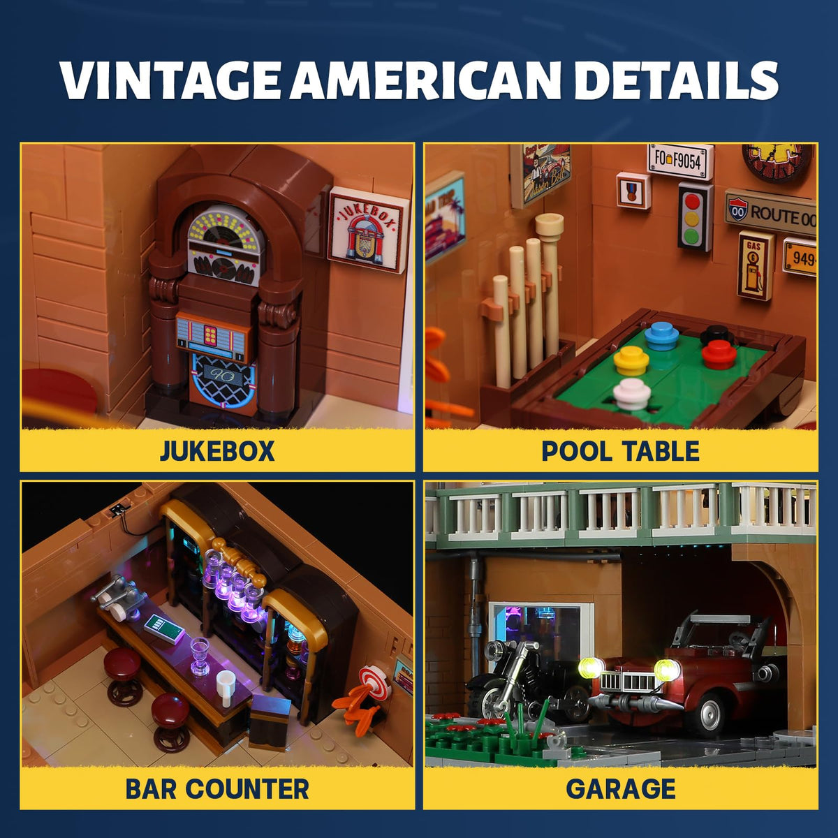 FUNWHOLE Car-Hotel Lighting Building-Bricks Set, 1970 Pcs Modular Building