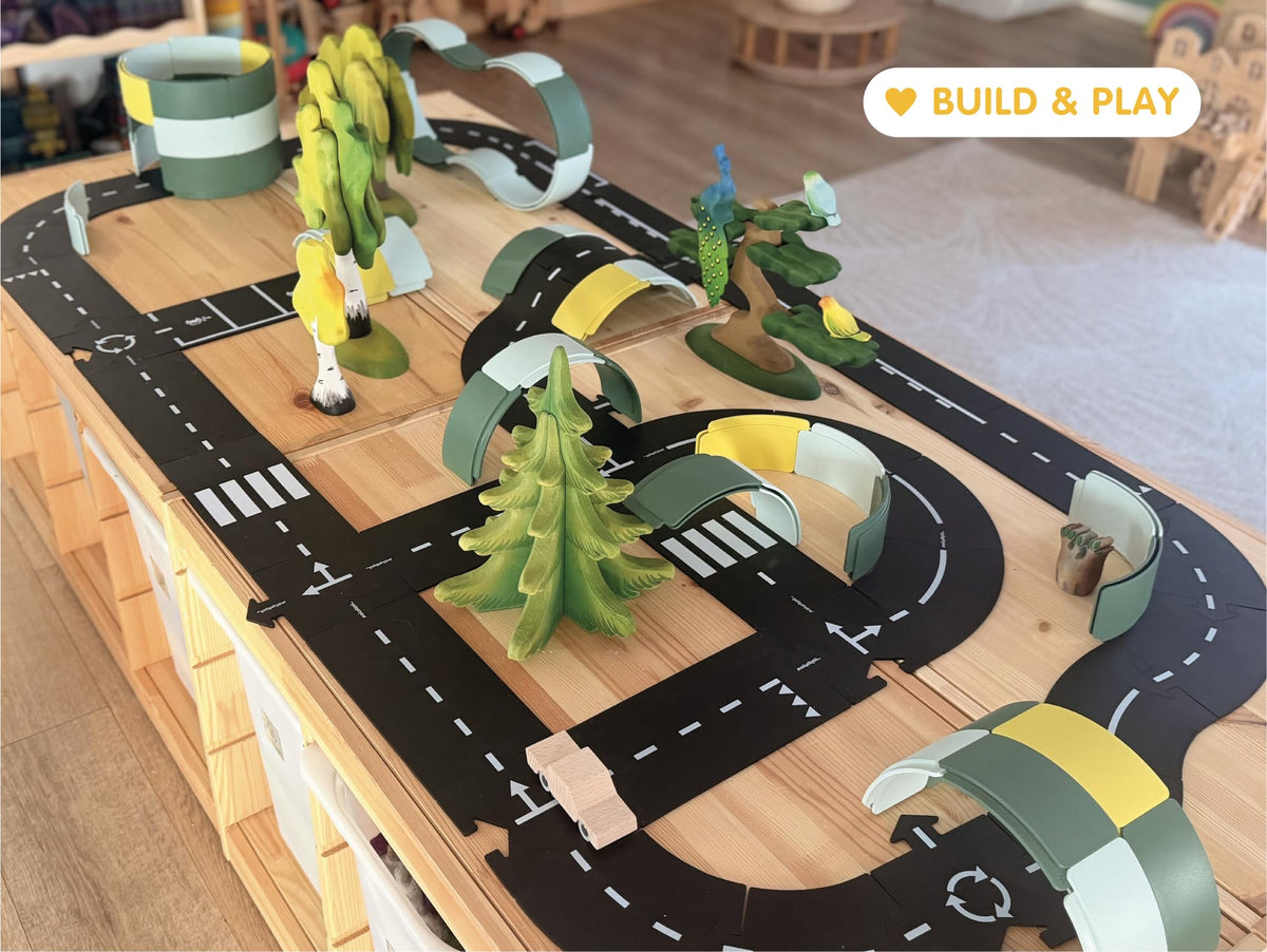 Ultimate Set - 94 Piece Flexible Toy Road & Arches Mega Bundle - Waterproof Modular Car Track & 3D Building Set for Indoor & Outdoor Play - STEM Educational Open-Ended Sensory Toy