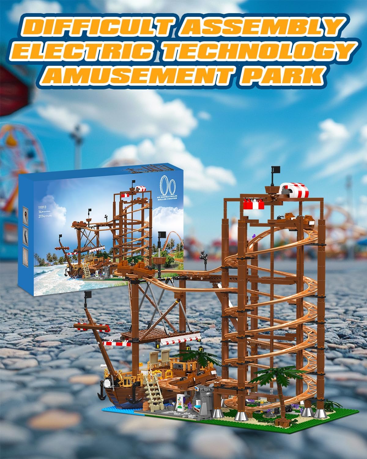 Sosuy Electric Roller Coaster Toy Building Set, Motorized 2174 PCS for Kids
