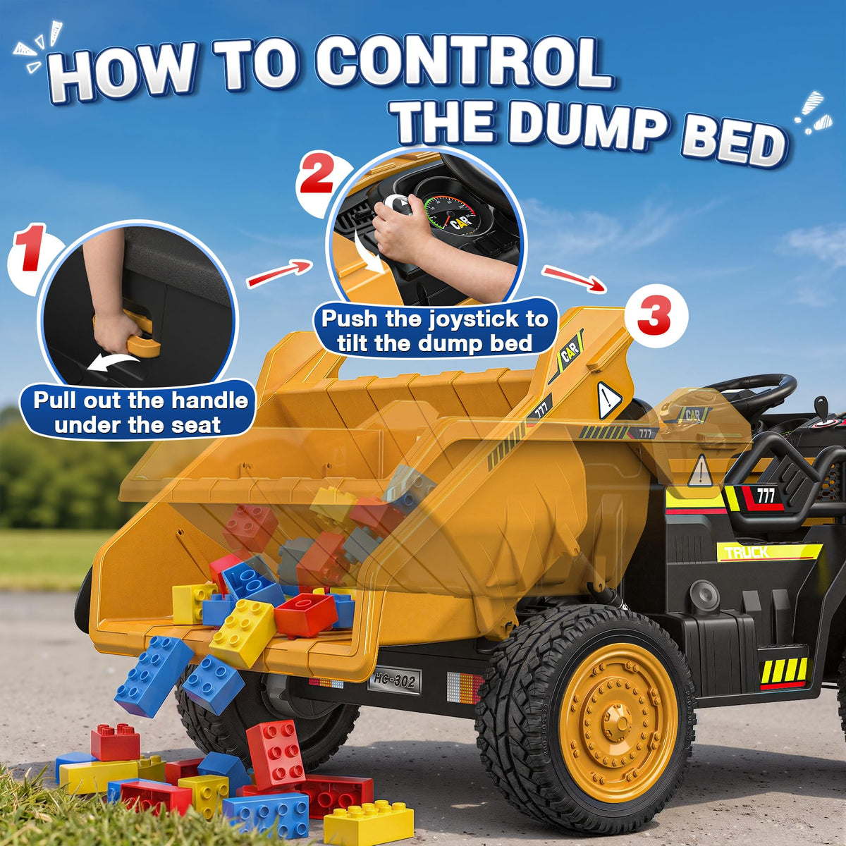 ANPABO 24V Ride On Dump Truck w/ Electric Dump Bed, Remote, Yellow