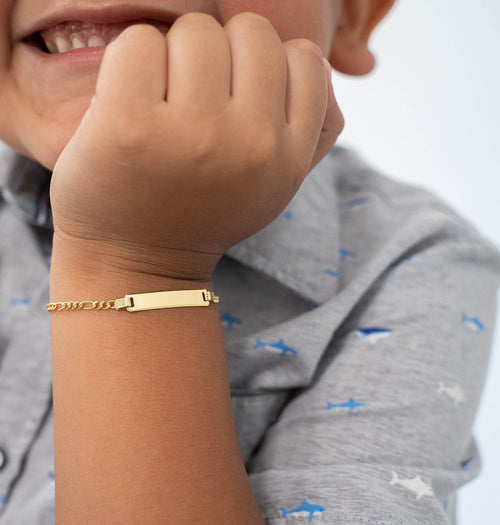 14K Real Yellow Gold Baby ID Bar Bracelet Personalized name adjustable Bracelets Engravable With Newborn Kids Name Cute Jewelry Gift for Boys Girls children