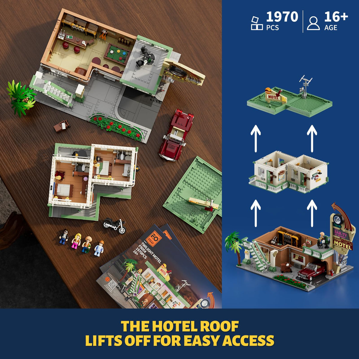 FUNWHOLE Car-Hotel Lighting Building-Bricks Set, 1970 Pcs Modular Building