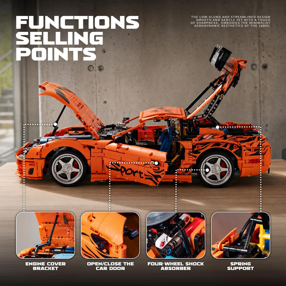 Supra A80 1:8 Scale Large Model Car Building Kit, Collectible Sports Car Model for Adults and Teens 14+, Display Model Toy, Orange(4508+PCS)