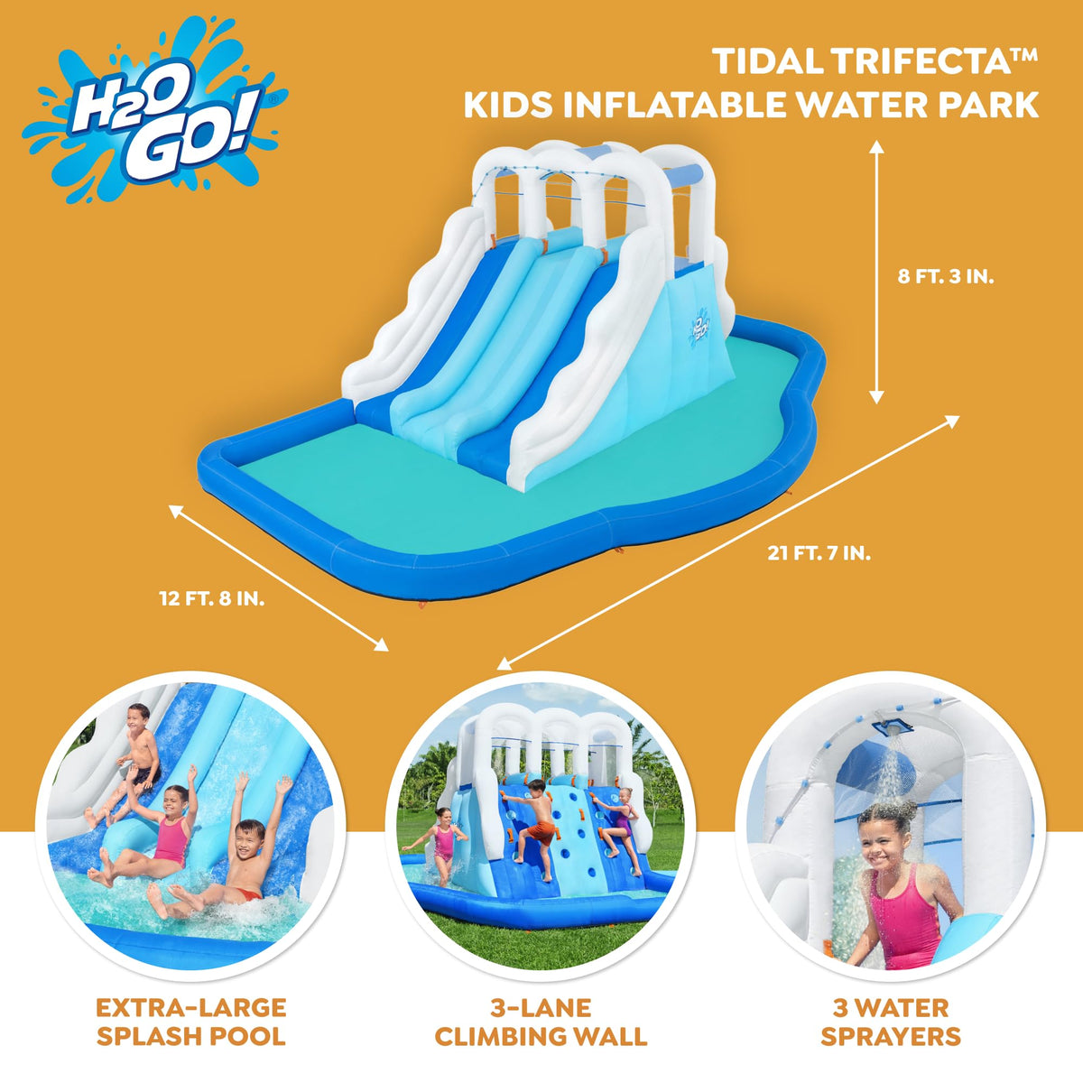Bestway H2OGO! Tidal Trifecta Kids Inflatable Water Park | Inflatable Triple Slide and Splash Pool | Great for Kids Ages 5 and Up