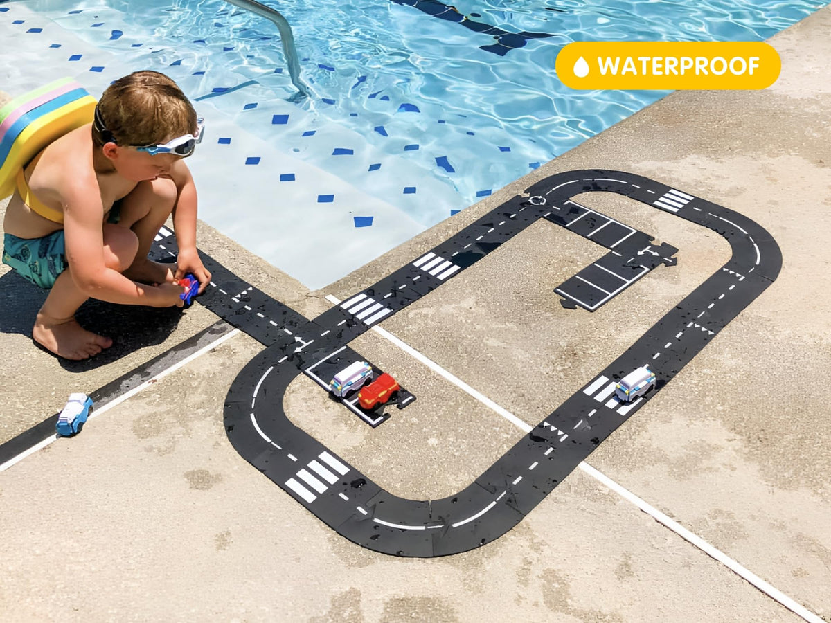Ultimate Set - 94 Piece Flexible Toy Road & Arches Mega Bundle - Waterproof Modular Car Track & 3D Building Set for Indoor & Outdoor Play - STEM Educational Open-Ended Sensory Toy
