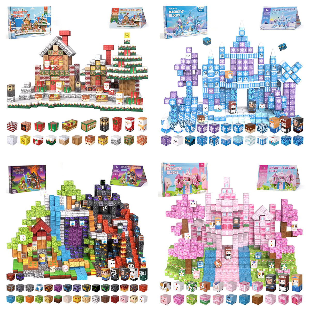 Vdealen 300 PCS Magnetic Blocks-Magnetic Building Blocks, Stacking Magnetic Cubes Toy for Kids, STEM Montessori Sensory Toys for Boys and Girls Age 3 4 5 6 7 8 9 10 11 12 Christmas Birthday Gift