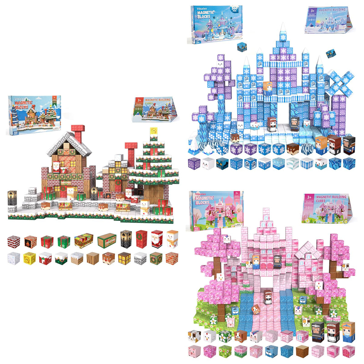 Vdealen 300 PCS Magnetic Blocks-Magnetic Building Blocks, Stacking Magnetic Cubes Toy for Kids, STEM Montessori Sensory Toys for Boys and Girls Age 3 4 5 6 7 8 9 10 11 12 Christmas Birthday Gift