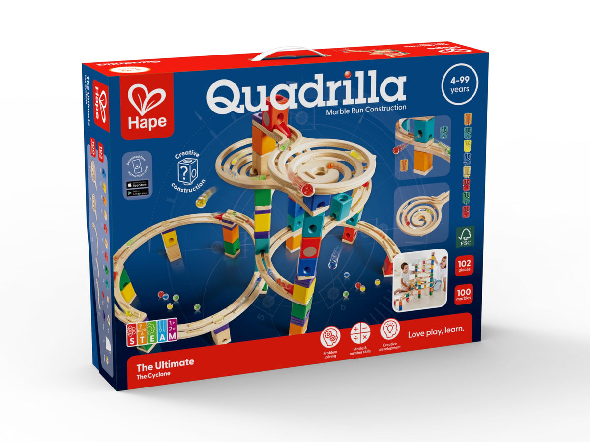 Hape Quadrilla Cyclone Wooden Marble Run Race Maze Construction Building Set| STEM Educational Learning Toys for Kids