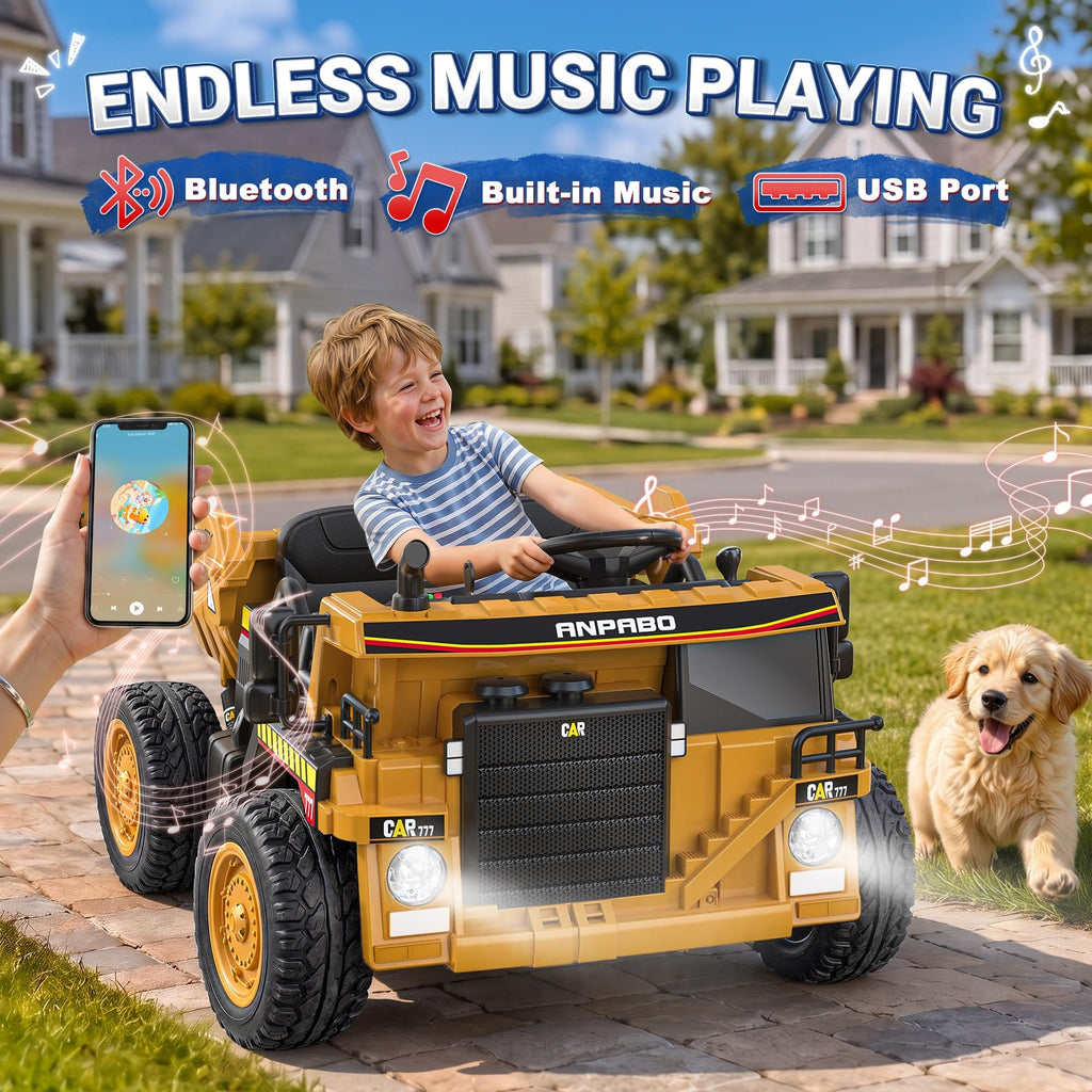 ANPABO 24V Ride On Dump Truck w/ Electric Dump Bed, Remote, Yellow