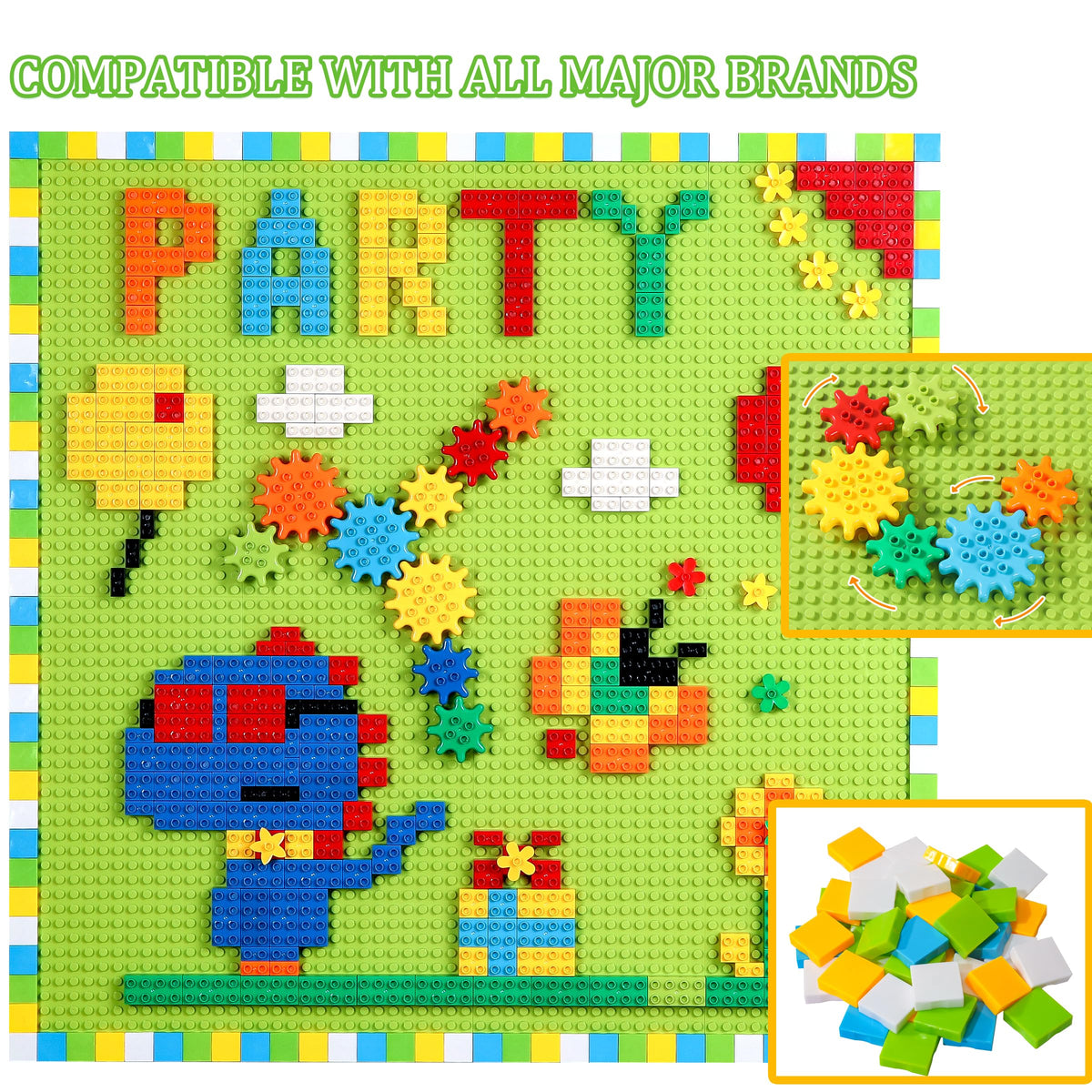 Building Blocks on Wall or Table - 8 pc (10"x20") Self-Adhesive Wall Baseplate, 812 pcs Blocks with Gears and Marble Run Marble Track Kids Toys - STEM Building Toys Activity Wall with Toy Storage