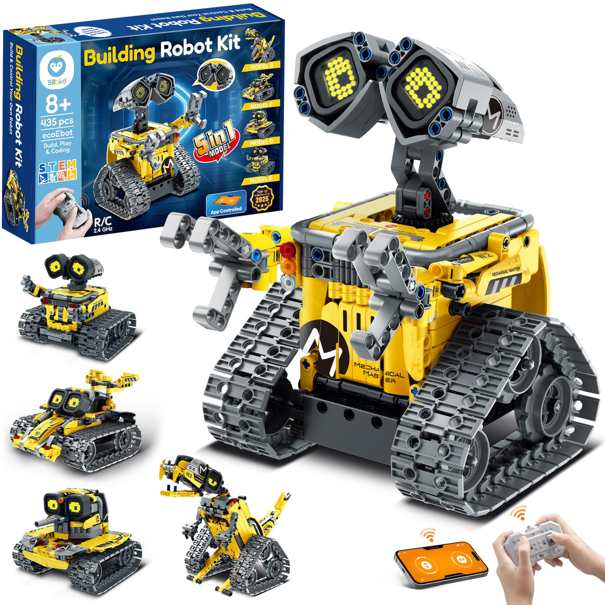 Sillbird Bundle - 2 Items Robot Building Kit with Remote Control Gifts for Kids Boys Ages 8-14, Christmas STEM Coding Robotics Technic Toy Birthday Gifts for Kids, Buildable 5in1 Models