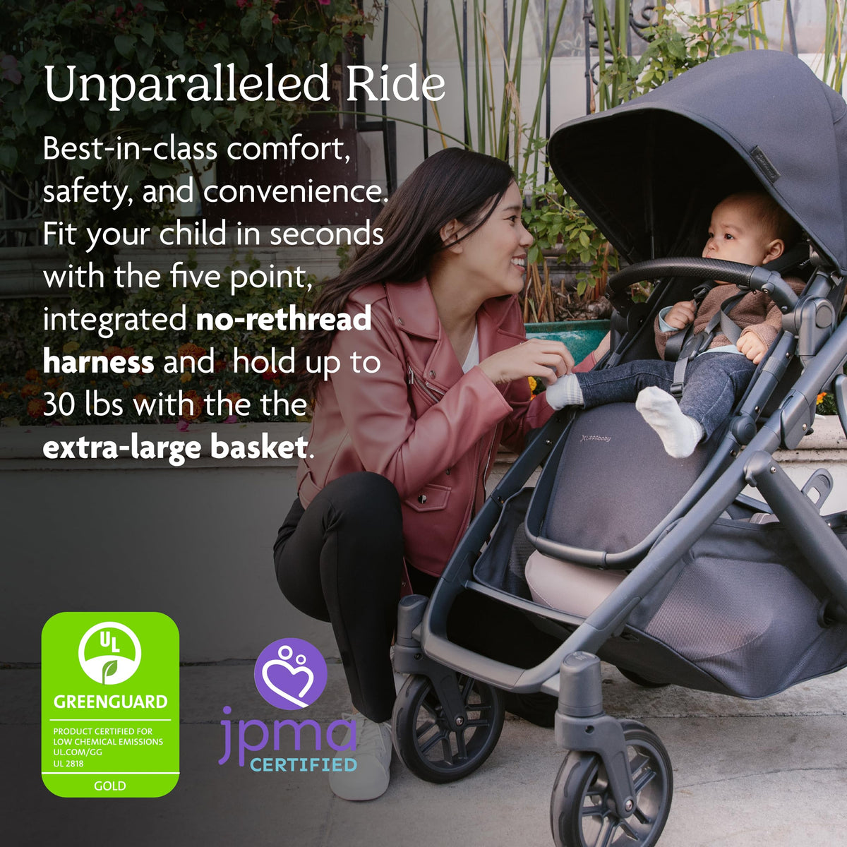 UPPAbaby Vista V2 Stroller/Convertible Single-to-Double System/Bassinet, Toddler Seat, Bug Shield, Rain Shield, and Storage Bag Included/Lucy (Rosewood Mélange/Carbon Frame/Saddle Leather)