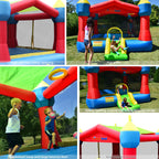 Bounceland Inflatable Party Castle Bounce House Bouncer, 16 ft L x 13 ft W x 10.3 ft H, Basketball Hoop, Removable Sun Roof, UL Strong Blower included, Fun Slide and Bounce Area, Castle Theme for Kids